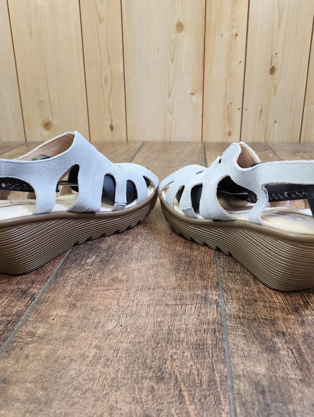 Skechers Parallel Stylin Suede Wedge Peep Toe Casual Comfort Sandals Blue 8.5